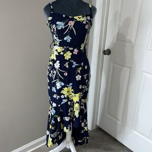 Rachel Roy Womens Size Small True Navy Pria Floral Self Tie High Low Maxi Dress